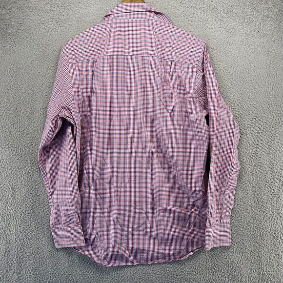 David Donahue Shirt Mens Large Blue Red Gingham Plaid Check Button Cotton Oxford - Picture 9 of 11